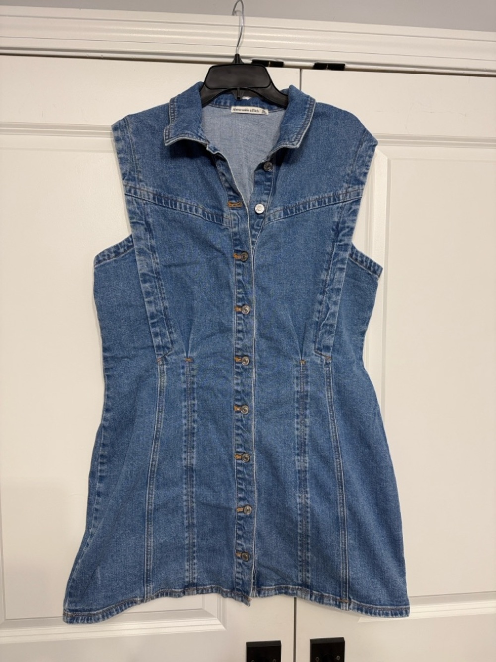 Abercrombie & Fitch Sleeveless Blue Denim Button-Front Dress